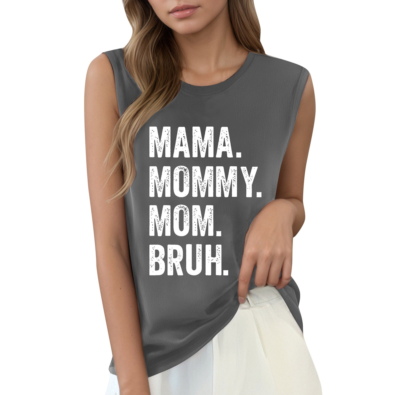 thumbnail image 1 of Camiseta sin mangas con estampado de letras para mujer: camiseta informal de verano con diseño moderno, versátil con vaqueros, fácil de cuidar, 1 of 4